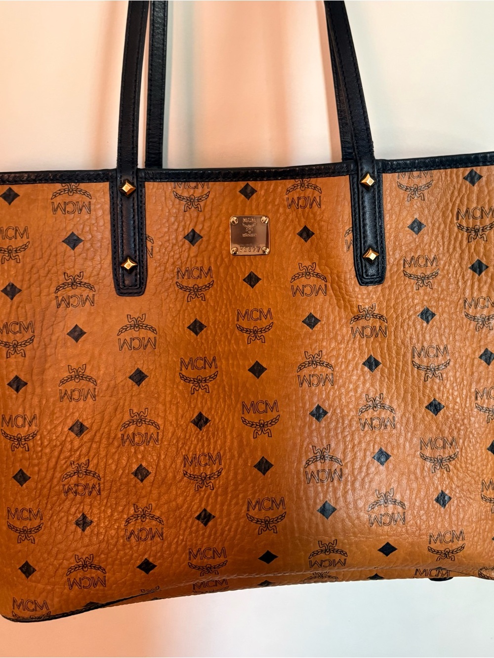 MCM Reversible Cognac Coated Canvas Tote with Matching Pouch - Picture 2 of 12
